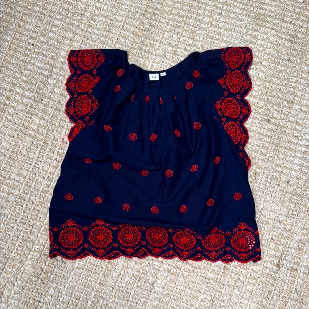 GAP Blue and Red Embellished Sleeveless Blouse